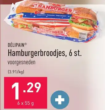 ALDI Delipain hamburgerbroodjes, 6 st. 6 x 55g aanbieding