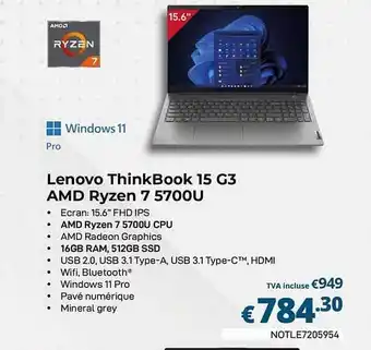 CompuDeals Lenovo thinkbook 15 g3 amd ryzen 7 5700u aanbieding