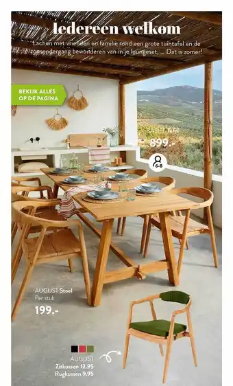 Casa Basiel tafel, august stoel, august zitkussen, august rugkussen aanbieding