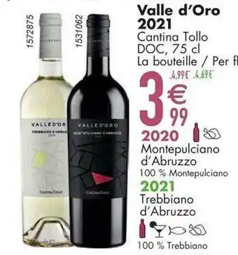 Valle d'oro 2021 cantina tollo doc 2020 montepulciano d'abruzzo, 2021 trebbiano d'abruzzo