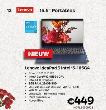 CompuDeals Lenovo ideapad 3 intel i3-1115g4 aanbieding