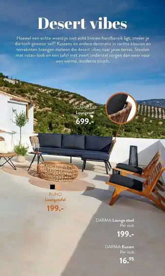 Casa Loungeset acapulco, loungetafel runo, lounge steel darma, kussen darma aanbieding
