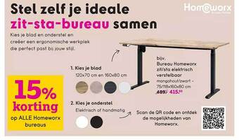 Leen Bakker Bureau homeworx zit-sta elektrisch verstelbaar aanbieding