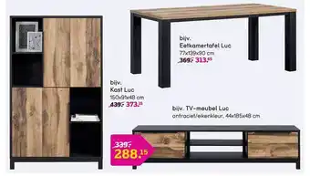 Leen Bakker Kast luc, eetkamertafel luc, tv-meubel luc aanbieding