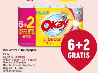 Delhaize Okay decor keukenrol of toiletpapier 8 rollen of 20 rollen aanbieding
