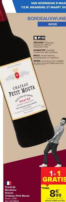 Carrefour Graves Château Petit Mouta Rood 2018 2 Flessen van 75cl aanbieding