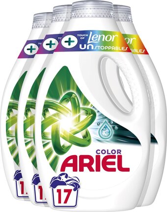Bol.com Ariel vloeibaar wasmiddel +touch van lenor unstoppables - kleur - 4 x 17 wasbeurten - voordeelverpakking aanbieding