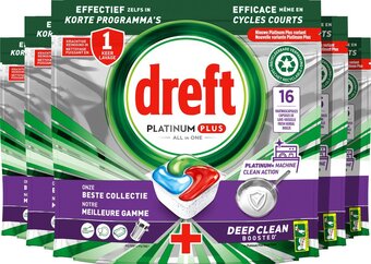 Bol.com Dreft platinum plus all in one machine clean - vaatwastabletten - 5 x 16 tabletten aanbieding