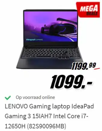 MediaMarkt Lenovo gaming laptop ideapad gaming 3 15IAH7 intel core i7-12650H (82S90096MB) aanbieding