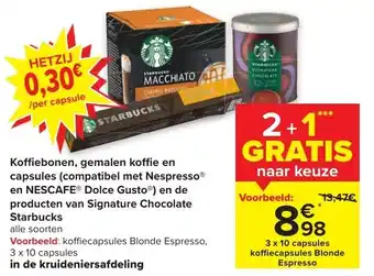Carrefour Starbucks koffiecapsules blonde espresso 3x10 capsules 2+1 gratis aanbieding