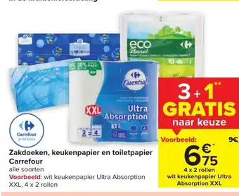 Carrefour Wit keukenpapier ultra absorption XXL 4x2 rollen 3+1 gratis aanbieding