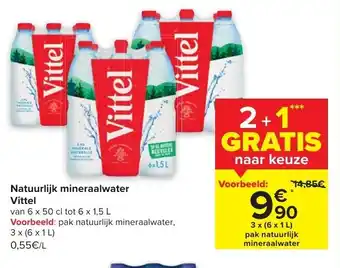 Carrefour Vittel pak natuurlijk mineraalwater 3x(6x1L 2+1 gratis aanbieding