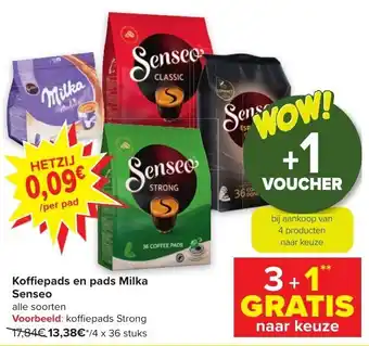 Carrefour Senseo koffie pads strong 4x36 stuks 3+1 gratis aanbieding