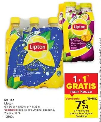 Carrefour Lipton ice tea original sparkling 2x(6x50CL) 1+1 gratis aanbieding
