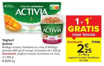 Carrefour Activia yoghurt 2x165G 1+1 gratis aanbieding