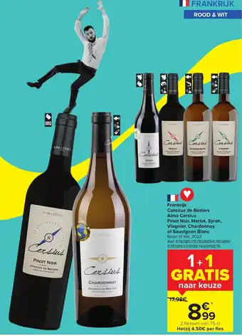 Carrefour Coteaux de beziers alma cersius pinot noir 2 flessen van 75cl aanbieding