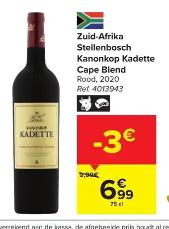 Carrefour Stellenbosch kanonkop kadette cape blend 75cl aanbieding