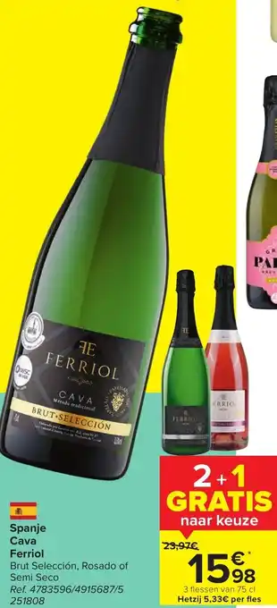 Carrefour Cava Ferriol Brut Seleccion , Rosado of Semi Seco 3 Flessen van 75cl aanbieding