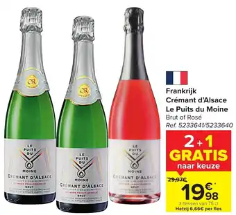 Carrefour Cremant d'Alsace Le Puits du Moine Brut of Rose 75cl aanbieding