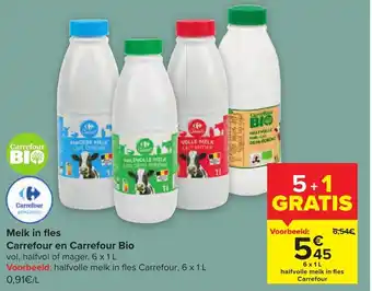 Carrefour Market Melk in Fles Carrefour en Carrefour Bio 6 x 1L aanbieding