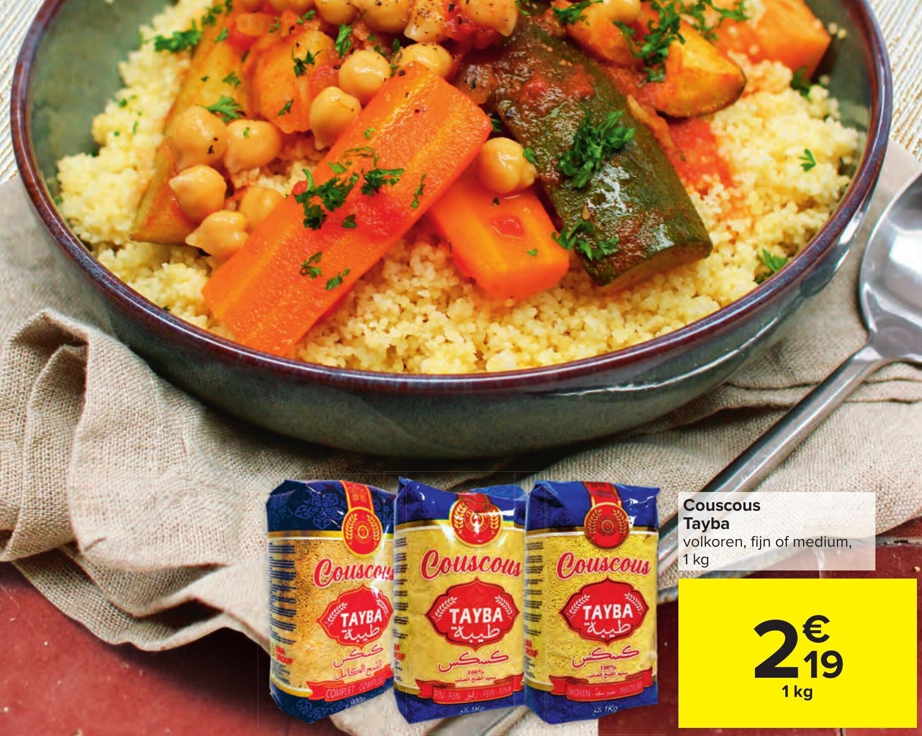 Couscous Tayba Volkoren , Fijn of Medium 1kg promotie bij Carrefour Market