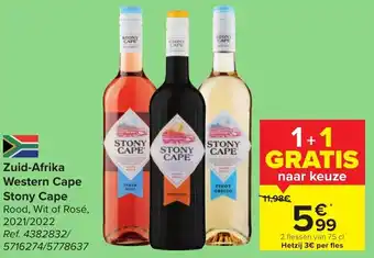Carrefour Market Stony Cape Western Cape Rood , Wit of Rosé 2021/2022 75cl aanbieding
