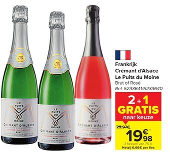 Carrefour Market Crémant d'Alsace Le Puits du Moine Brut of Rose 75cl aanbieding
