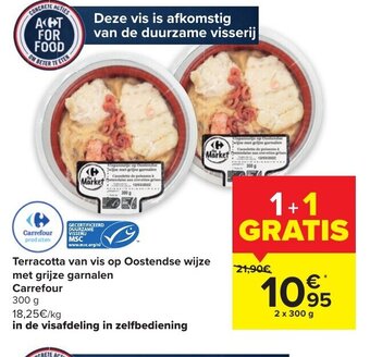 Carrefour Market Terracotta van Vis op Oostendse Wijze met Grijze Garnalen Carrefour 2 x 300g aanbieding
