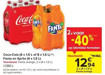 Carrefour Market Coca-Cola (6 x 1.5L of 8 x 1.5L) Fanta en Sprite (4 x 1.5L) aanbieding