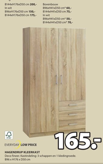 Jysk Hagendrup kleerkast B96 x H176 x D50cm aanbieding