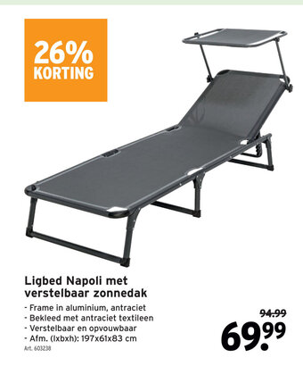 GAMMA Ligbed napoli met verstelbaar zonnedak 197 x 61 x 83cm aanbieding