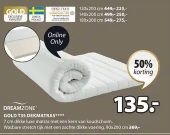 Jysk Dreamzone gold T35 dekmatras 90 x 200 cm aanbieding