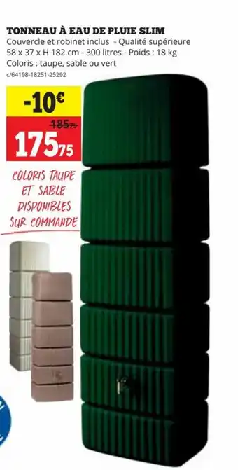 Tonneau a eau de pluie slim qualite superieure 58 x 37 x H182cm- 300 litres- poids: 18kg