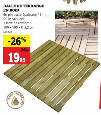 Dema Dalle de terrasse en bois 100 x 100 x H3,2cm aanbieding