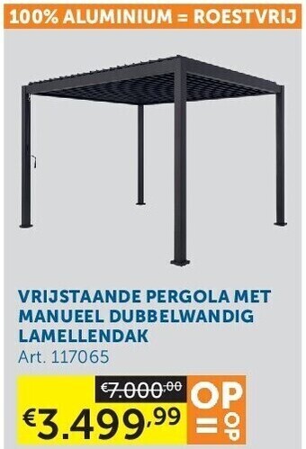 Vrijstaande pergola met manueel dubbelwandig lamellendak