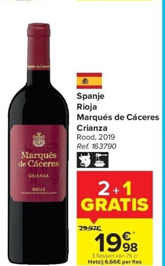 Carrefour Spanje rioja marqués de cáceres crianza aanbieding