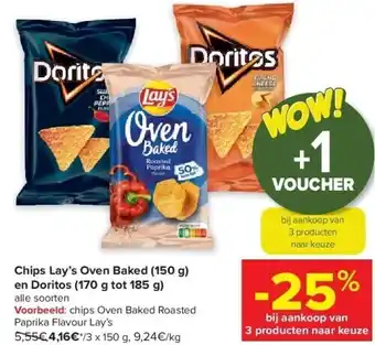 Carrefour Chips lay’s oven baked (150 g) en doritos (170 g tot 185 g) aanbieding