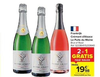 Carrefour Frankrijk crémant d’alsace le puits du moine aanbieding