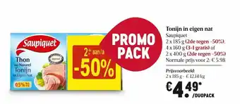 Delhaize Tonijn In Eigen Nat 2 x 185 g aanbieding