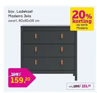 Leen Bakker Ladekast madeira 3xla zwart, 80x82x38 cm aanbieding