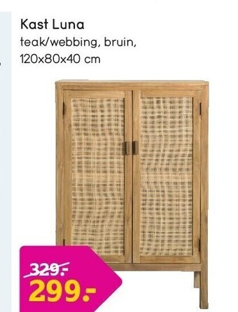 Leen Bakker Kast luna teak/webbing, bruin, 120x80x40 cm aanbieding
