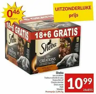 Intermarché Sheba les créations trqiteur selectie in saus in pouches of classics terrine doos ocean paté vlootjes aanbieding