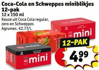 Kruidvat Coca-cola en schweppes miniblikjes aanbieding