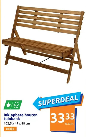 Action Inklapbare houten tuinbank aanbieding