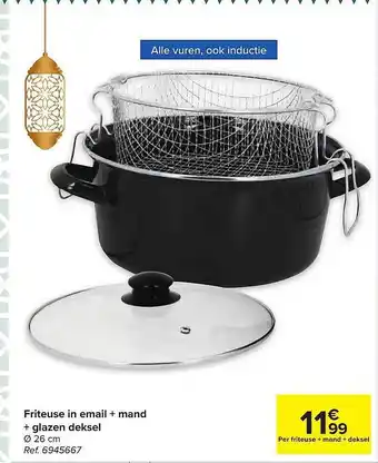 Friteuse in email + mand + glazen deksel
