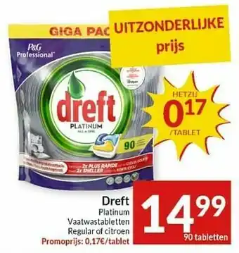 Intermarché Dreft platinum vaatwastabletten regular of citroen aanbieding