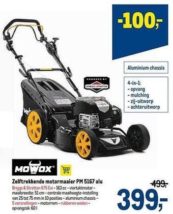 Mowox zelftrekkende motormaaier pm 5167 alu