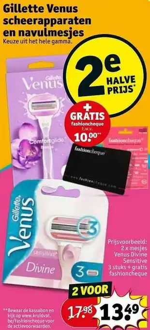 Kruidvat Mesjes venus divine sensitive + gratis fashioncheque aanbieding