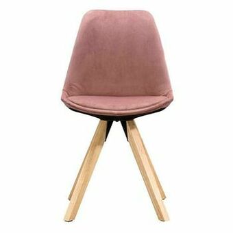 Eetkamerstoel Senja - roze fluweel - naturelkleurig hout - Leen Bakker