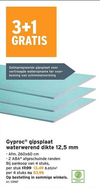 GAMMA Gyproc gipsplaat waterwerend dikte 12,5 mm aanbieding